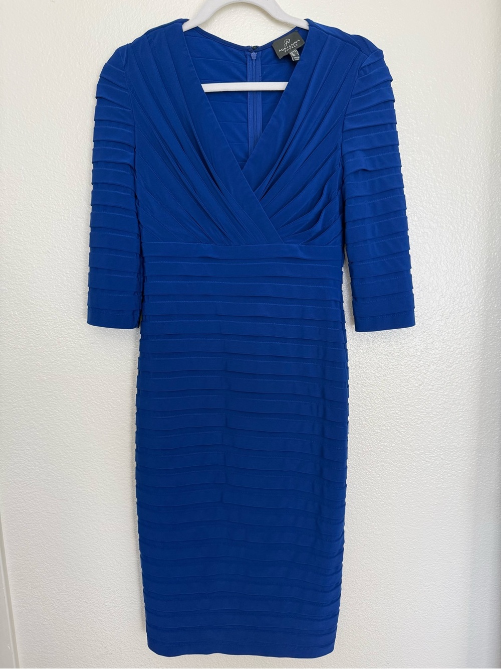 Adrianna Papell Cobalt Blue Pleated V-Neck Midi Dress